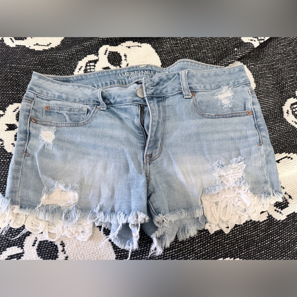 SOLD American Eagle Distressed Jean Shorts with lace detail